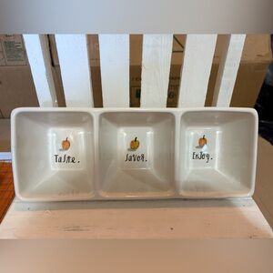 Rae Dunn White Triple Dish with Pumpkin Design